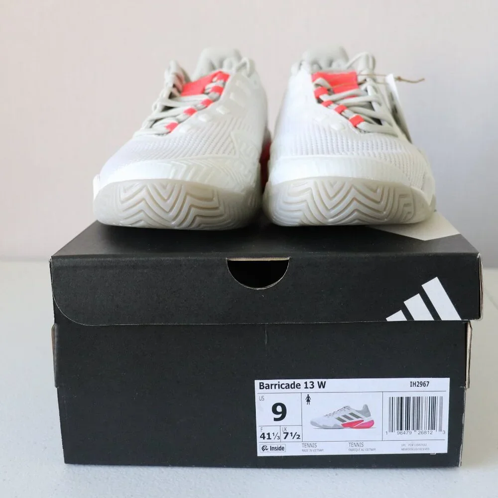 Adidas Barricade 13 Cloud White / Champagne Met. / Lucid Red Tennis Women Size 9